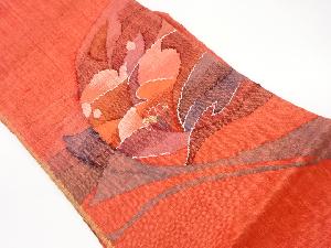 手織り真綿紬抽象花模様織出し名古屋帯